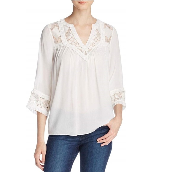 Pepin Semi-sheer Lace-Trim Ivory Blouse - Picture 1 of 1